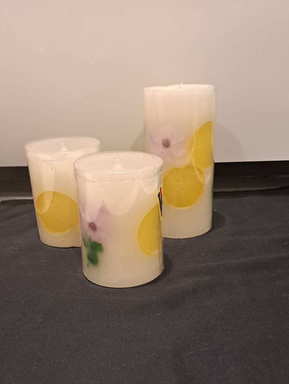 Nwt Lot Of 3 Sonoma Goods LED Candles. White W/citrus Slices And Floral Accents